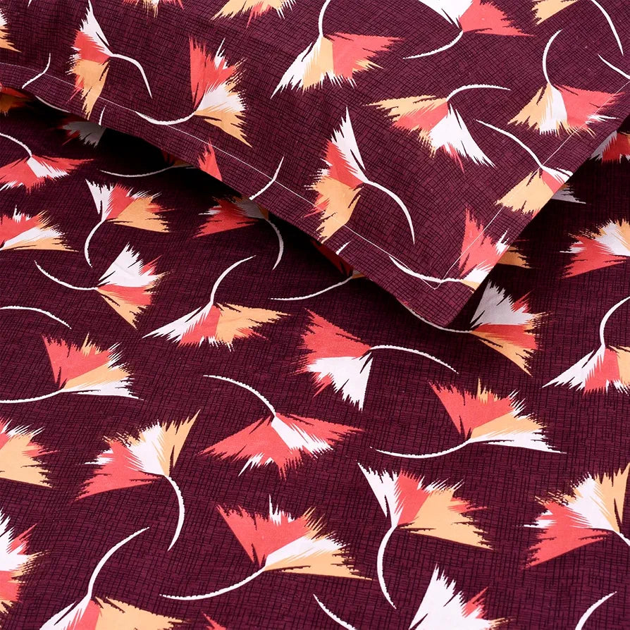 Status Contract Spring Summer Collection Rich Double Bedsheet with 2 Pillow Colour Maroon