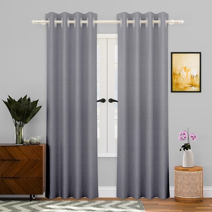 Kuber Industries Stylish Door Curtains for Living Room & Bedroom Web Net Grey Colour