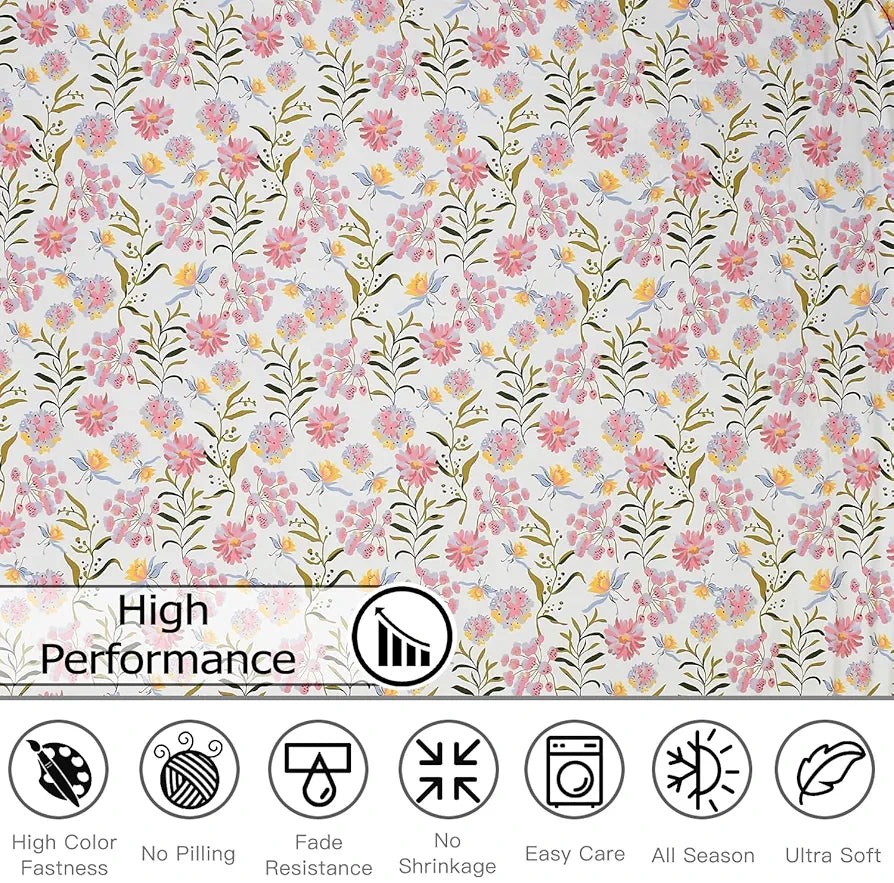 Fresh From Loom Floral XXL Microfiber Soft Cotton Bedsheet 240 TC King Size Bed Cover with 2 Pillow Cover Pink White