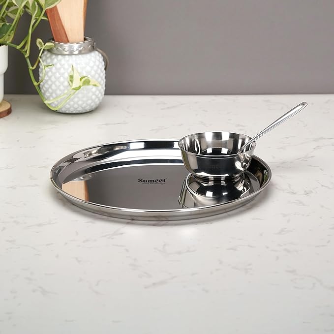 Sumeet Stainless Steel Heavy Gauge Mirror Finish Dinner set of 3 Pcs Silver