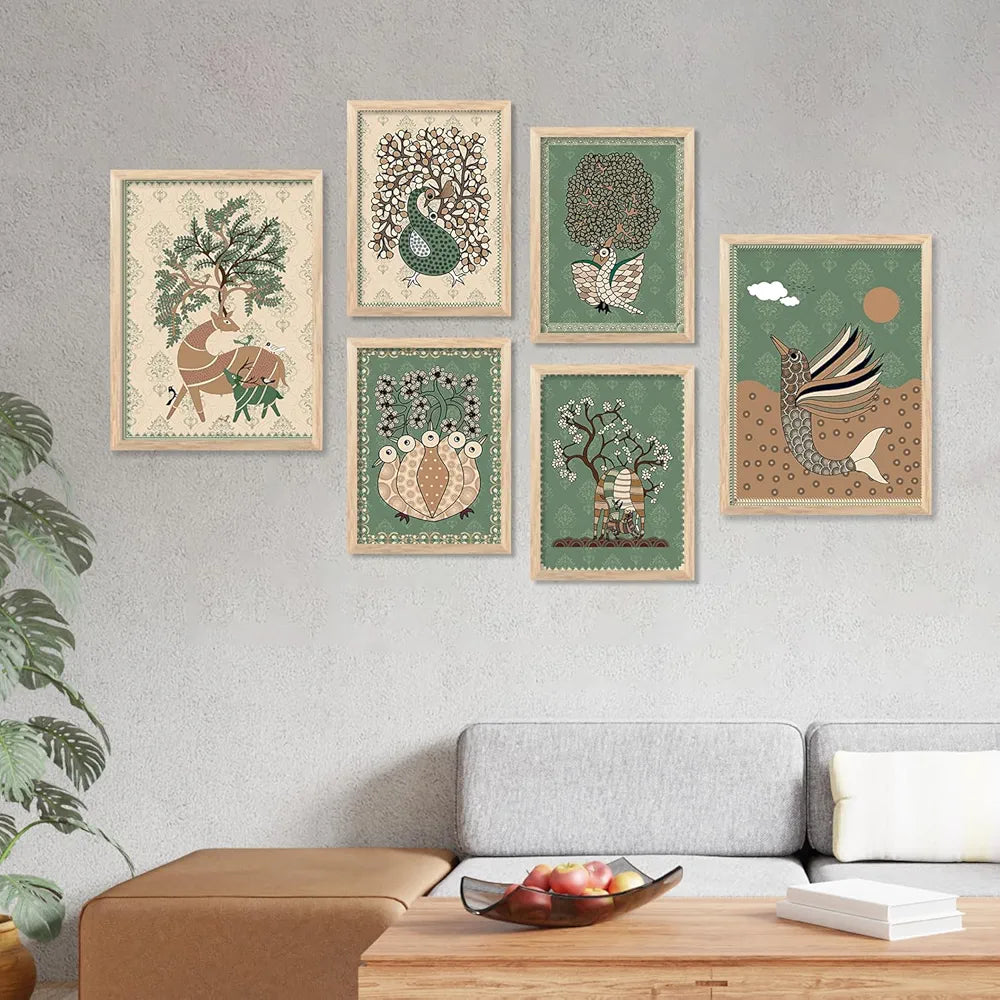 Kotart Gond Art Wall Paintings for living Room Set of 6 Multicolor  art 2