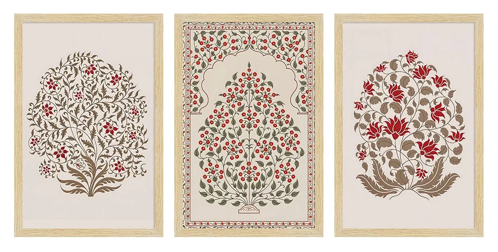 ArtX Paper Madhubani - 04 Floral Paintings with Frame Set of 3