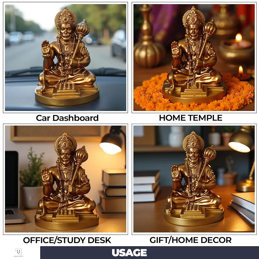 Unovate Lord Hanuman Idol for Car Dashboard Gold