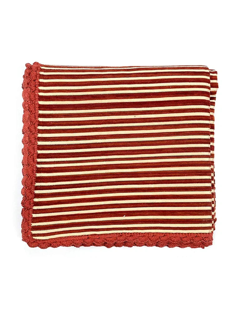 Saral Home Easy Living Polyester, Polyester Blend Striped Soft Decorative Viscose Chenille Sofa Covers/throw Colour Red & Red