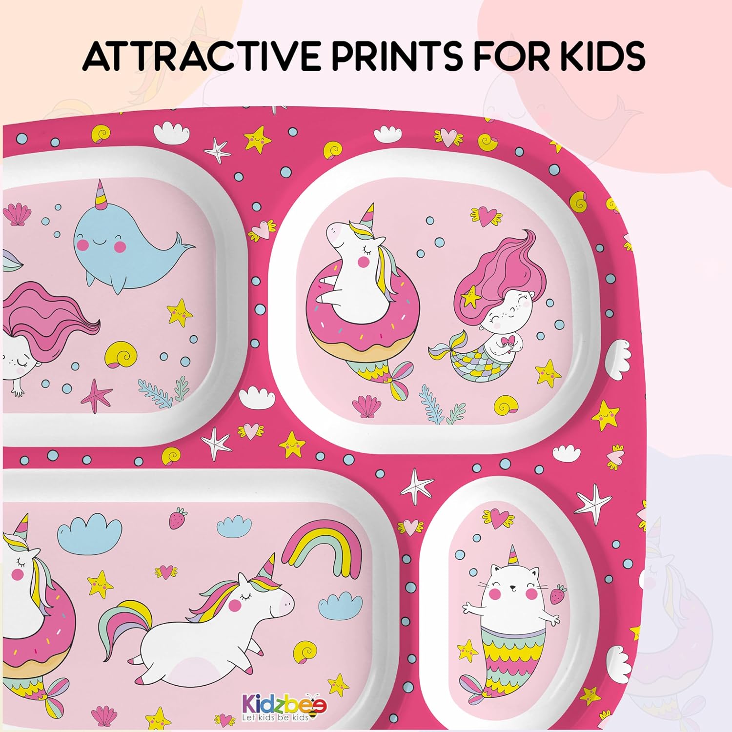 Cello Kidzbee Quadmeal Pink Parade Melamine Meal Set for Kids | Set Of 3