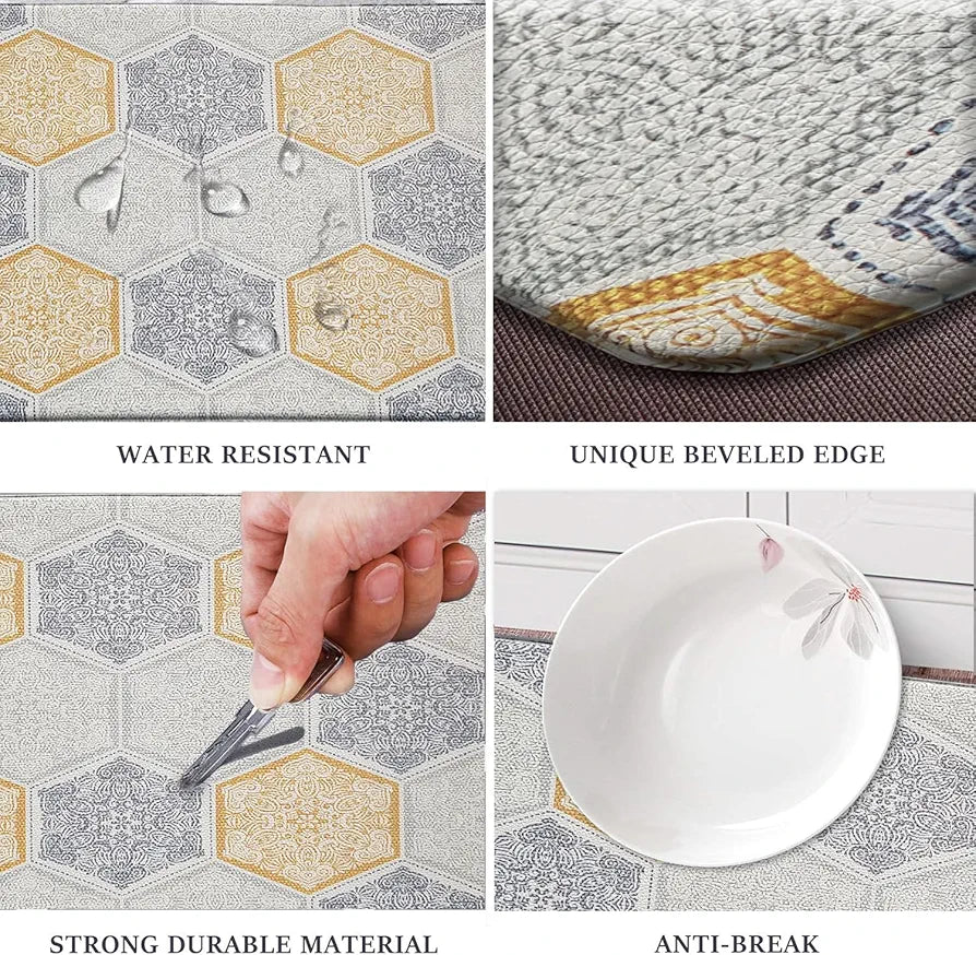 Luxe Home Columbo Anti-Fatigue Kitchen Mat Non-Slip Cushioned Comfort Mat Hexagonal Tile Pattern Standing Desk Mat Colour Honeycomb