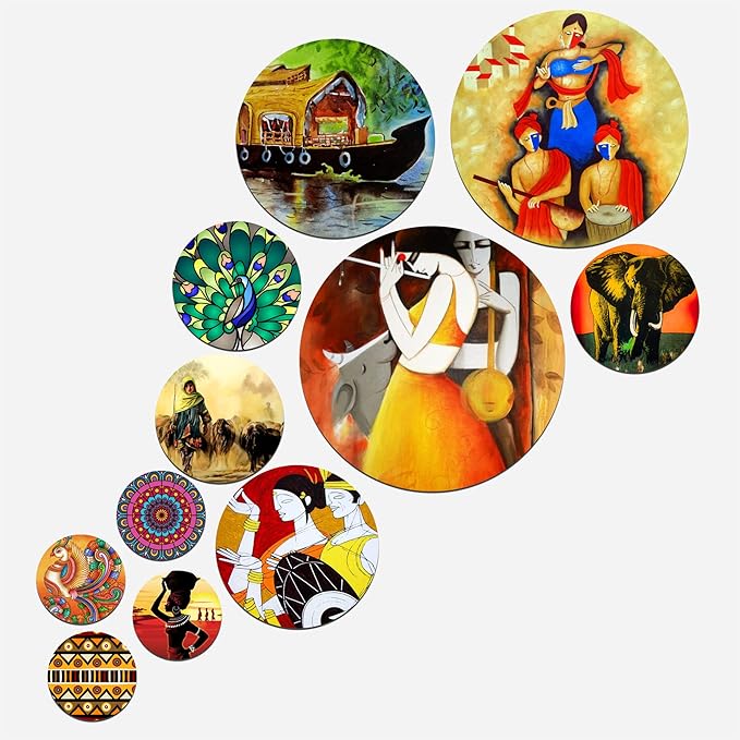Artvibes Designer MDF Wooden Wall Hanging Decoration Item for Home | Pack of 11 Pieces