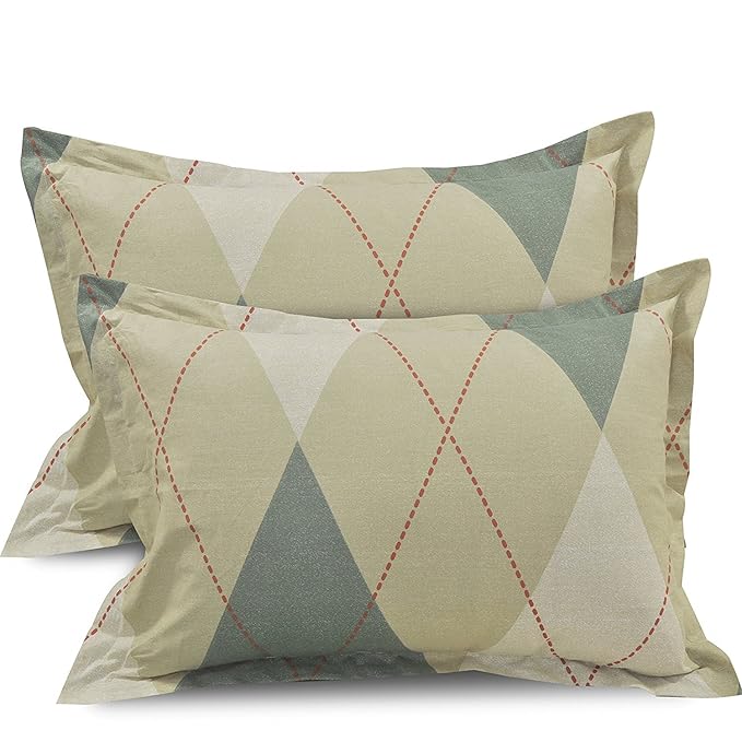 Huesland by Ahmedabad Cotton 144 TC Cotton King Size Bedsheet with 2 Pillow Covers - Beige & Green