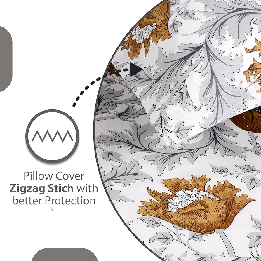 Divine Casa Bedsheet for Single Size Bed 144 TC Cotton Bedsheet for Single Size Bed with 1 Pillow Cover  Floral Colour Amber Grey