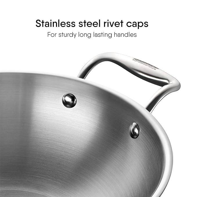 Stahl Artisan Triply Stainless Steel Kadhai With Lid | Kadai for Cooking | Induction & Gas Stove Compatible | 8 Litres | 34 Cm