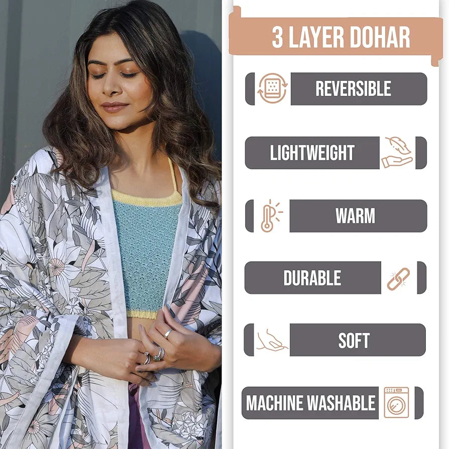 Divine Casa Floret 100% Cotton Single Dohar 120 GSM Soft & Lightweight Throw Blanket Colour Griffin