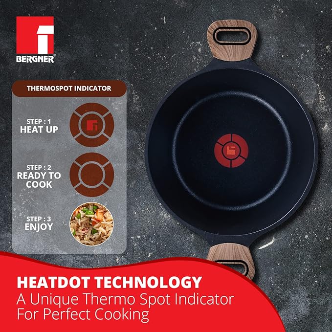Bergner Ultimate Non Stick Casserole/briyani Pot/handi With Glass Lid | 28 Cm | 6 Litres