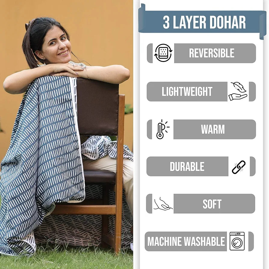 Divine Casa 120 GSM Microfiber Single Kids Dohar Soft & Lightweight Throw Blanket Craggy Lines Pattern Colour Blue Mirage