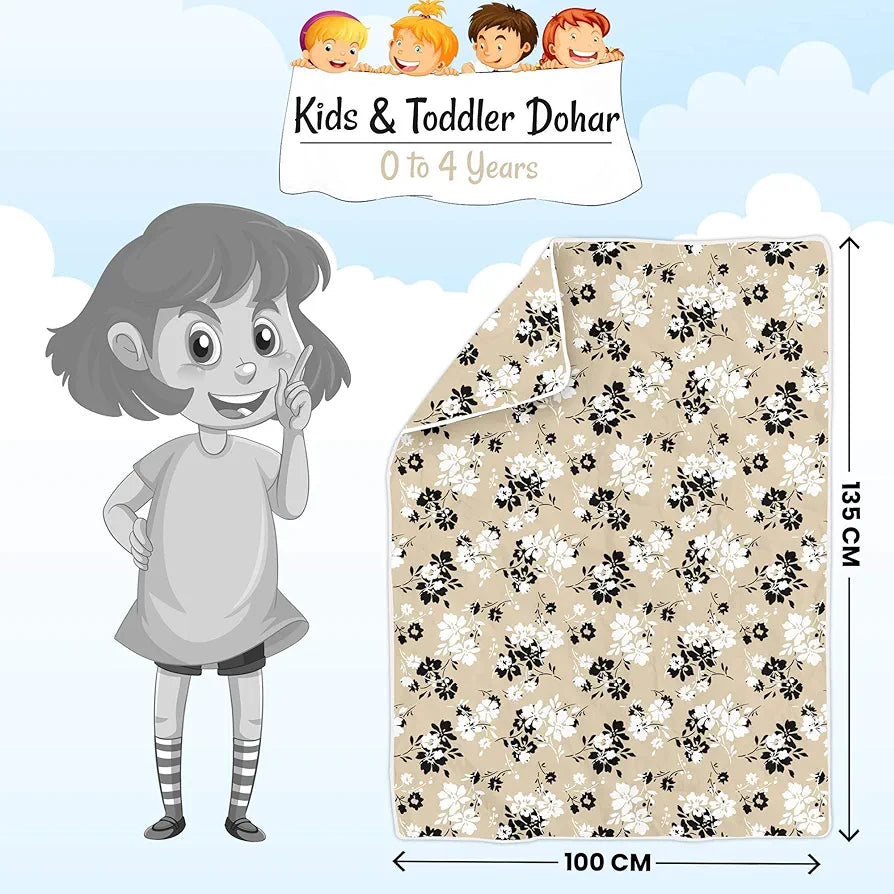 Divine Casa Floret 100% Cotton Single Kids Dohar 120 GSM Soft & Lightweight Throw Blanket Cozy & Breathable Bedding Colour Ivory Sunflowers