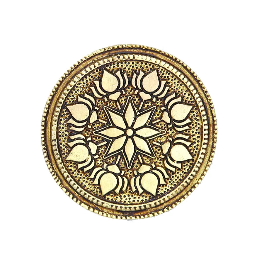 anciently Round Chowki | Pooja Chowki Round | Round Brass Chowki, Brass, Gold Colour, 1 Piece , Religious