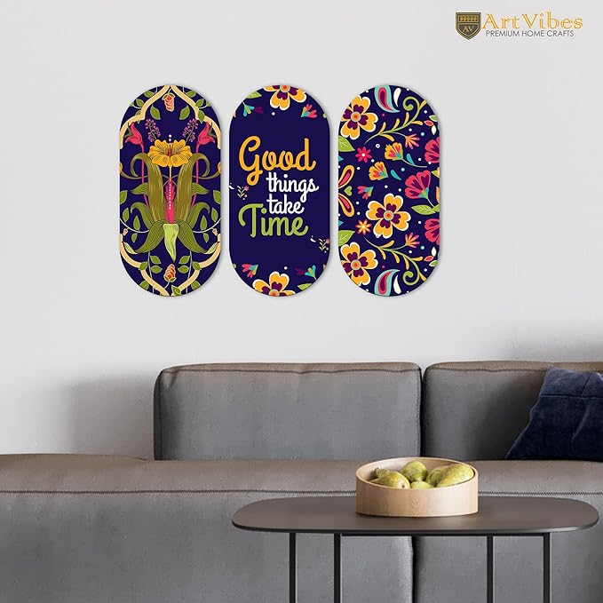 Artvibes Positive Quote Wooden Wall Hanging Decoration Items for Home | Wooden Wall Hanger | Set of 3