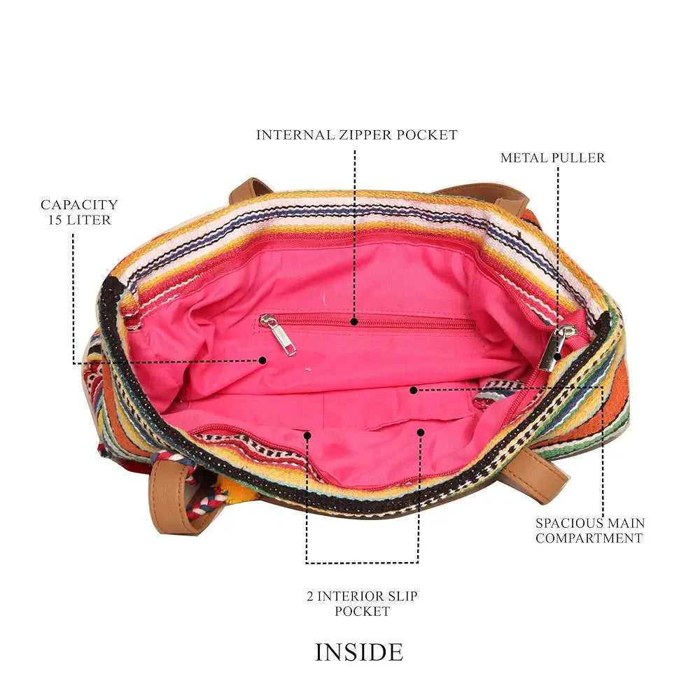 Astrid Women's Multicolor Cotton Tote Bag With Tassels