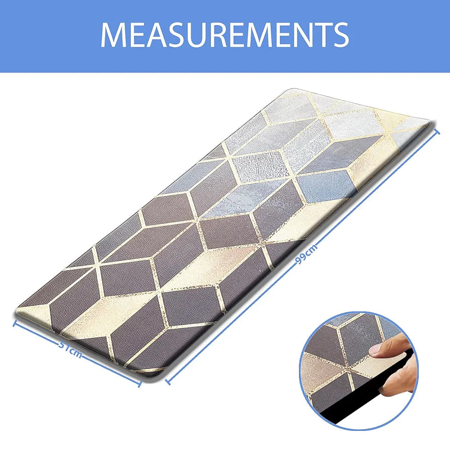 Luxe Home Columbo Anti-Fatigue Kitchen Mat Non-Slip Cushioned Comfort Mat Geometric Hexagonal Pattern Standing Desk Mat Colour Diamond