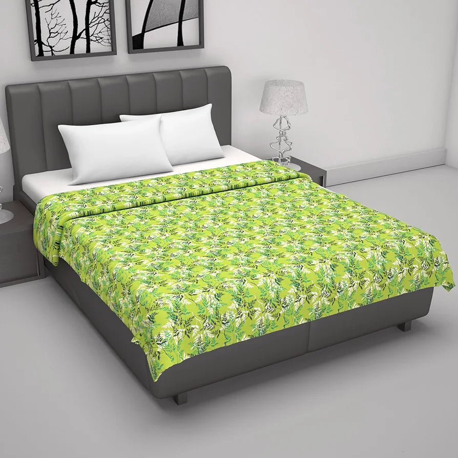 Divine Casa Floret 100% Cotton Double Dohar 120 GSM Soft & Lightweight Throw Blanket Colour Leaf Green