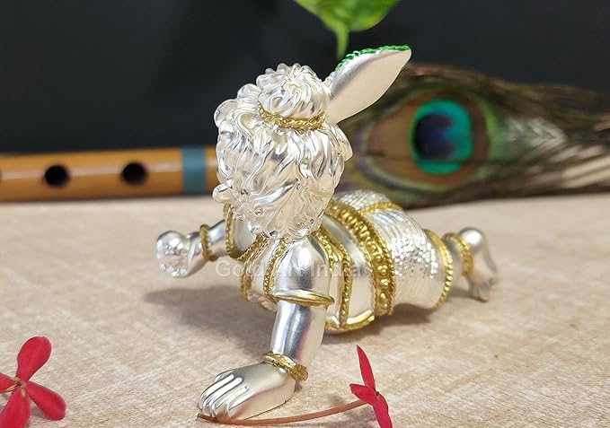 Gold Art India Laddu Gopal Idol Big Size Lord Krishna Bal Gopal Thakur JMurti Gopal ji Matte Silver