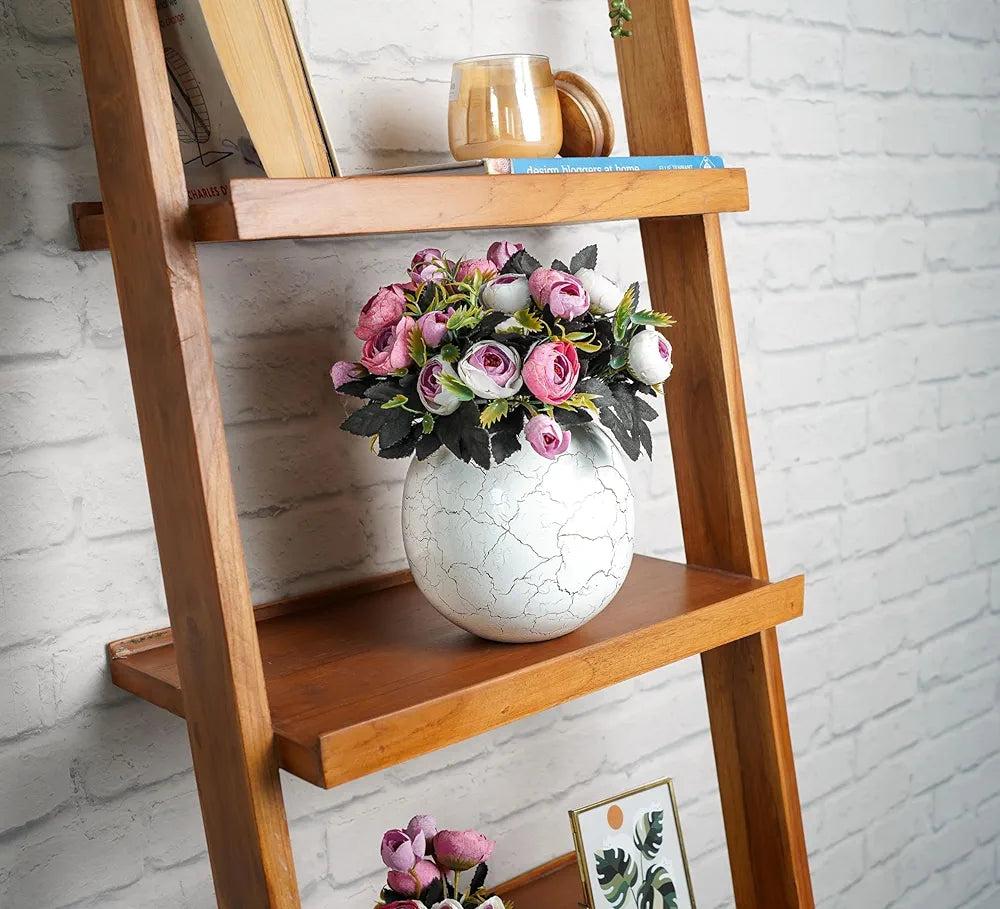 Behoma Metal Ball Vase for Home Decor Off-White Crackled Medium Flowers not Included