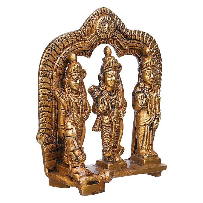 Ecraftindia Golden Metal Ram Darbar Murti Statue | Lord Ram Sita Laxman and Hanuman Idol