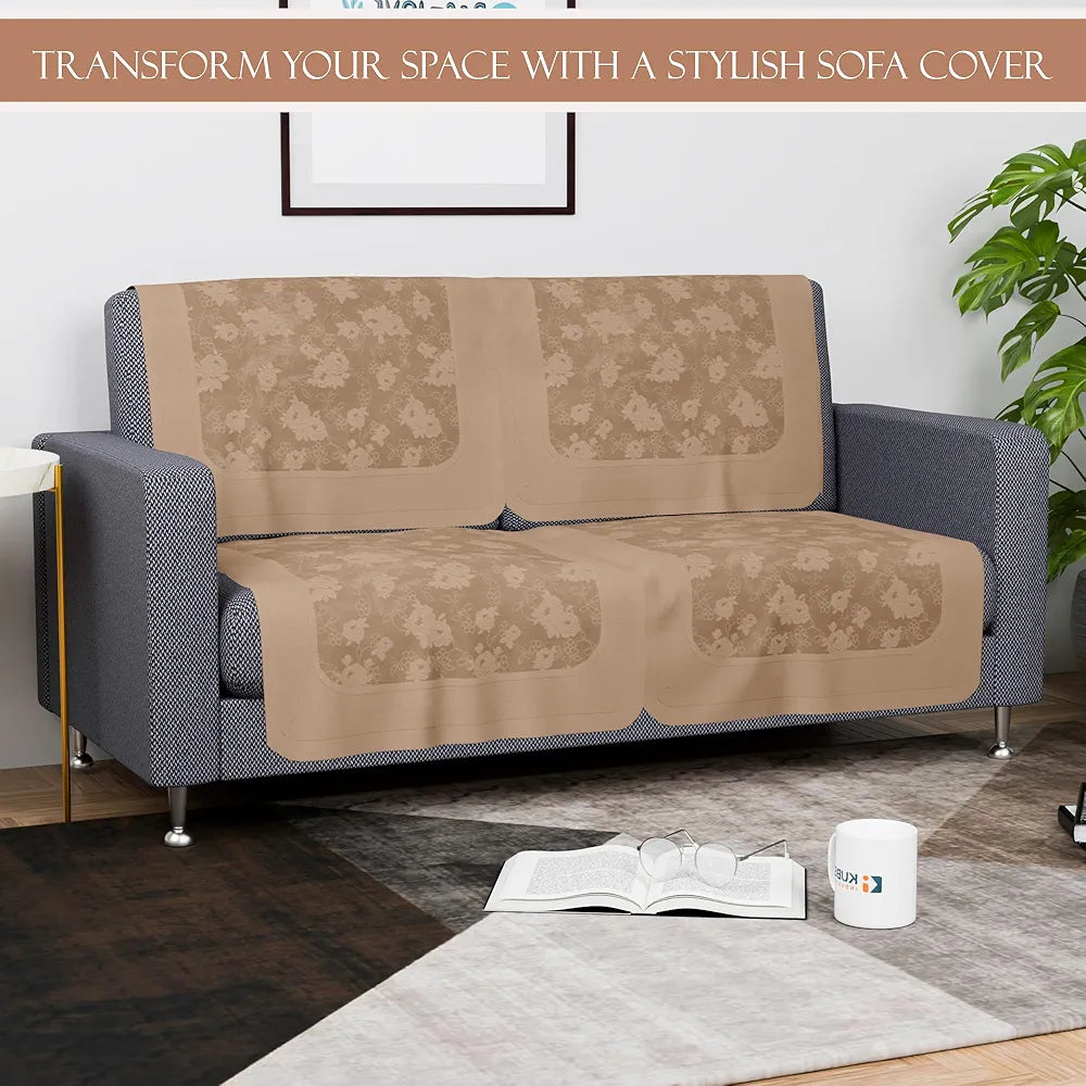 Kuber Industries Set of 6 Net Durable 2+1 Seater Sofa Covers for Living Room Self Net Hawaii Camel Brown