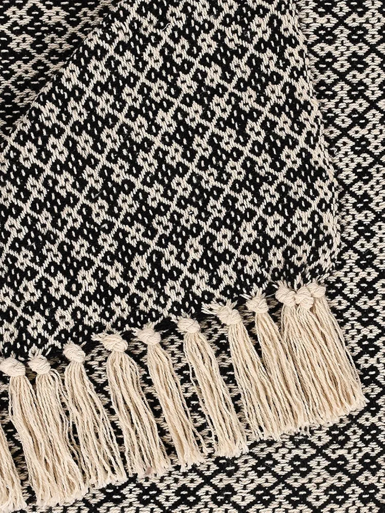 Sashaa World Soft Throw Blanket Colour Black/Natural