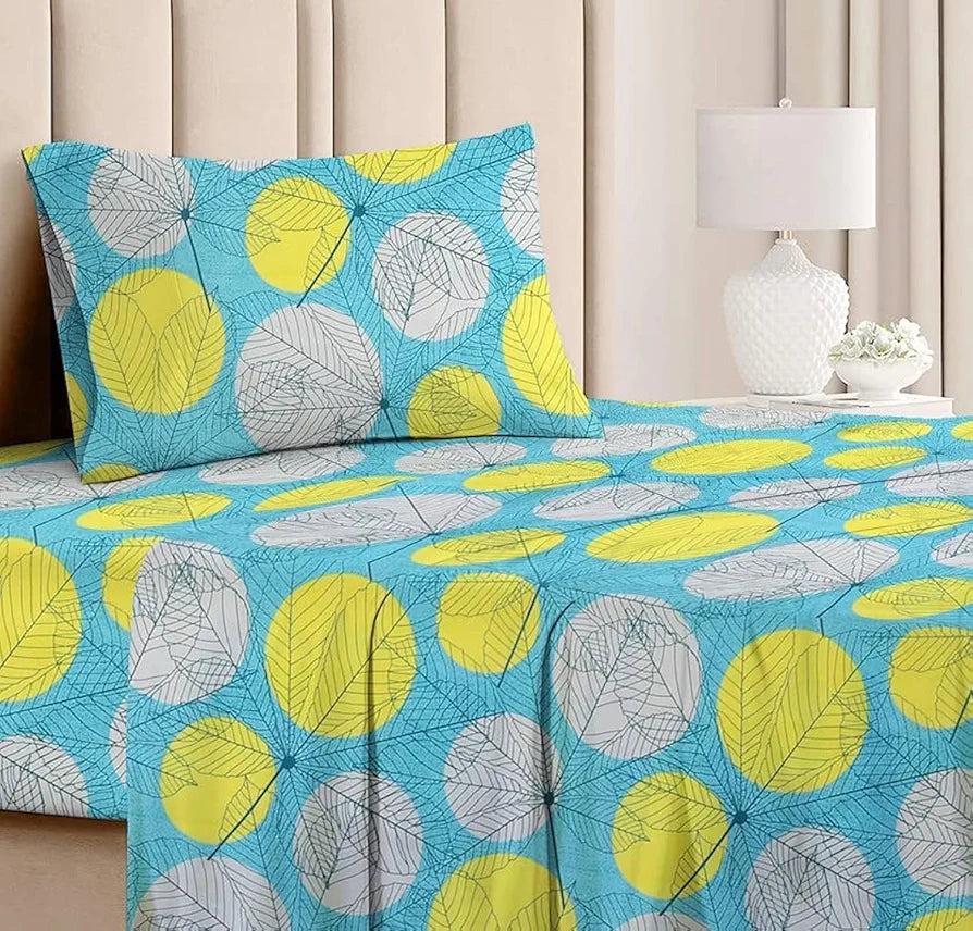 BSB HOME Premium Forever Modern Style Glace Cotton Floral Pattern 1 Single Size Bed bedsheet and 1 Pillow Cover Green & White