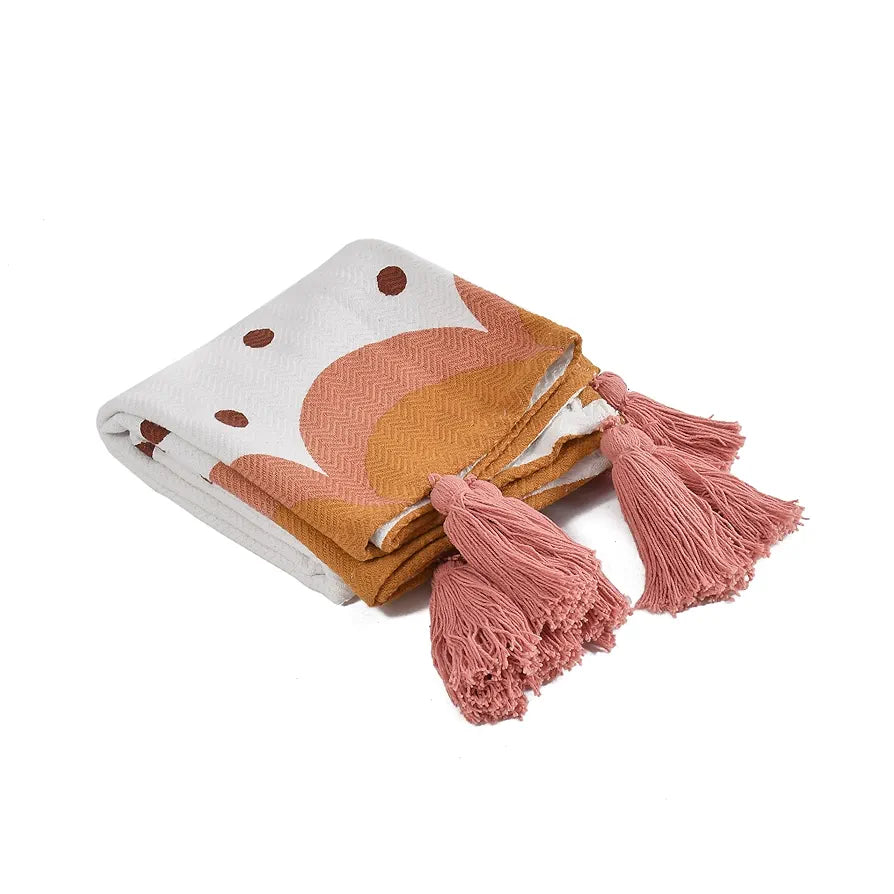 Sashaa World Printed Cotton Throw Colour Orange and Natural
