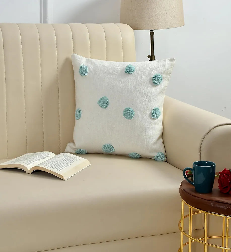 Sashaa World White Cushion/pillow Cover Colour Natural with Mint Dots
