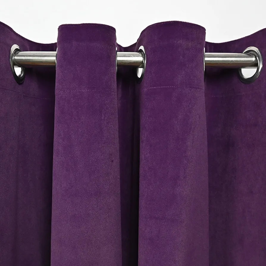 Divine Casa Elegant 7 Feet Velvet Blackout Door Curtain Luxurious Thermal Insulation Room Darkening & Noise Reducing Premium Opaque Single Panel Colour Plum (Pack of 1)