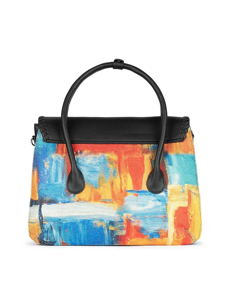 Zouk Printed Jute Handcrafted Vegan Leather & Jute Multicolor Women's Satchel Bag