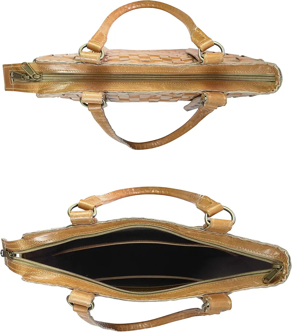 Goatter Genuine Leather Handmade Women's Tote Bag,Tan Color