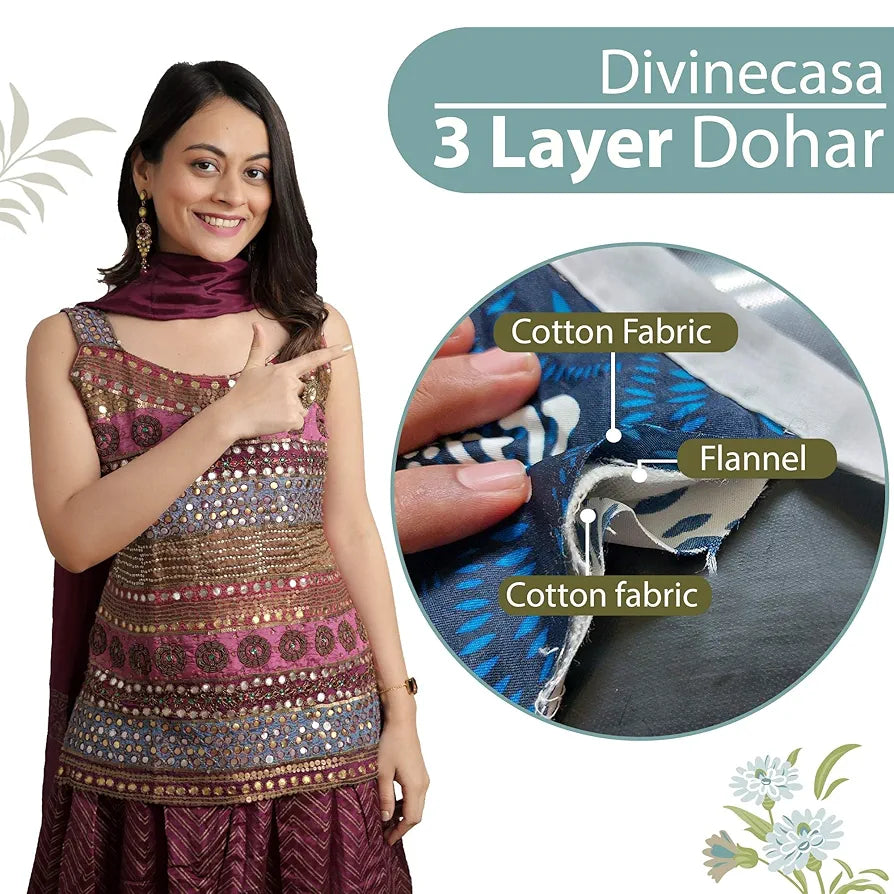 Divine Casa Floret 100% Cotton Double Dohar 120 GSM Soft & Lightweight Throw Blanket Colour Floral Breeze