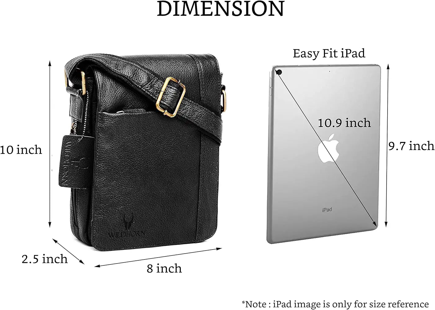 WildHorn Leather 8.5 inch Sling Messenger Bag for Men I Multipurpose Crossbody Bag I Travel Bag with Adjustable Strap I DIMENSION: L- 8.5inch H- 10.5inch W- 3inch