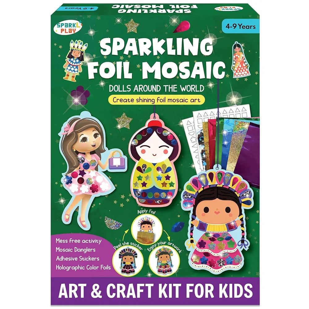 SparkLPlay Paper Art And Craft Kit. Toys For Girls. Foil Fun Activity. Birthday Gift For Girls Ages 4 To 9. Theme Danglers 6, Color Foils 40+, Stickers 190+. Foil Mosaic Craft. , Multicolor