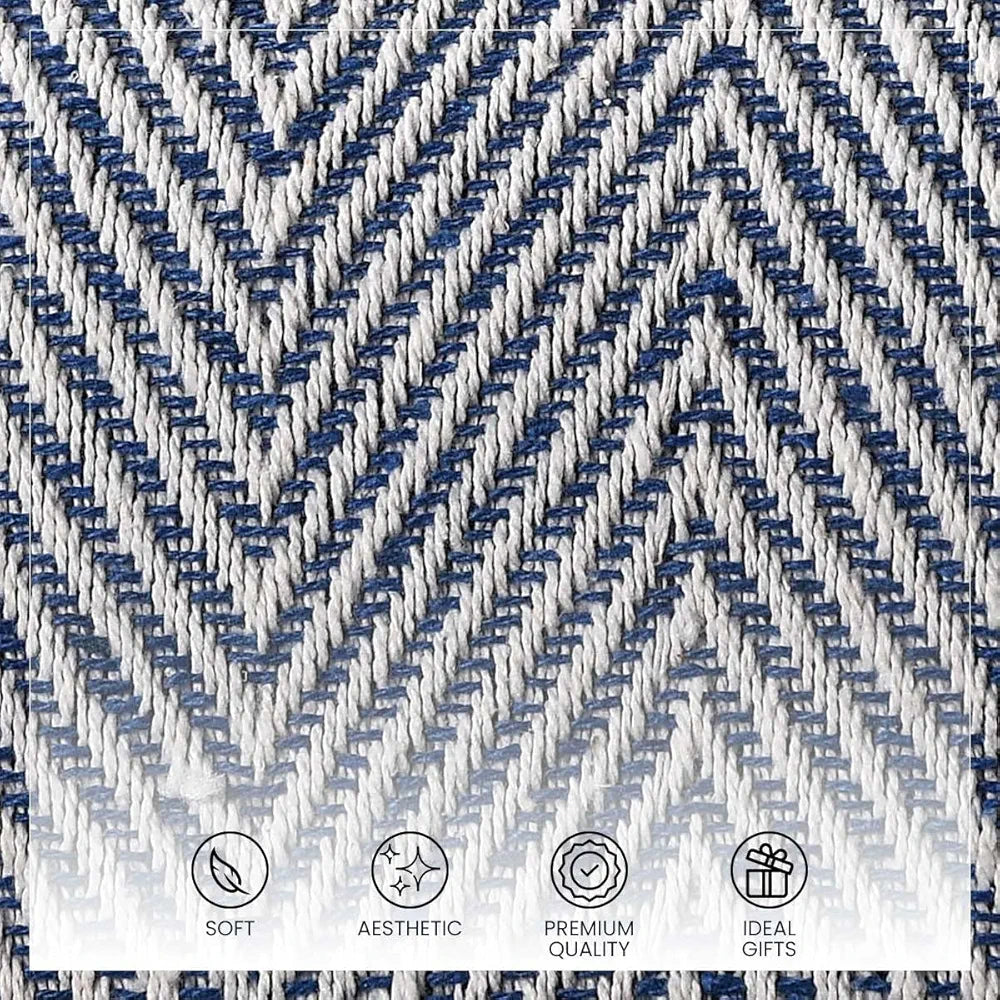 Sashaa World Soft Herringbone Throw Blanket Colour Navy