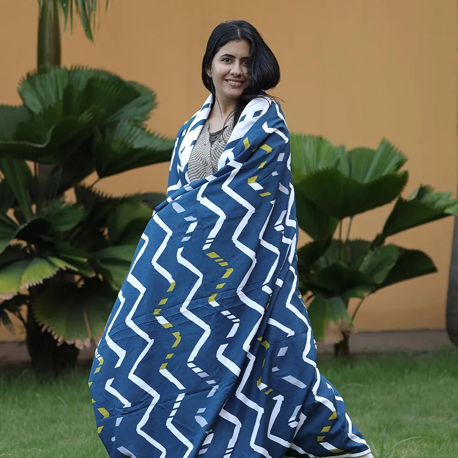 Divine Casa 120 GSM Microfiber Single Bed Comforter Soft & Lightweight Reversible AC Blanket Colour Blueprint
