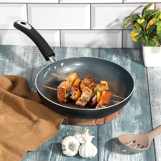 Vinod Zest Ceramica Frypan - 24 cm | Natural Stick Free Deep Pan | Stylish Handle | Toxin Free | Induction and Gas Base