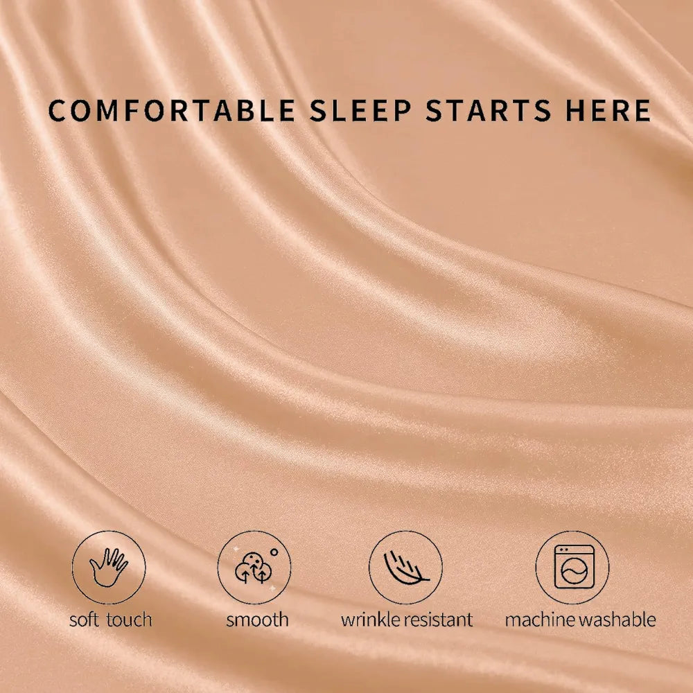 Cloth Fusion Satin Elastic Fitted Bedsheet for Double Bed King Size with 2 Pillow Covers H603 280 TC Peach