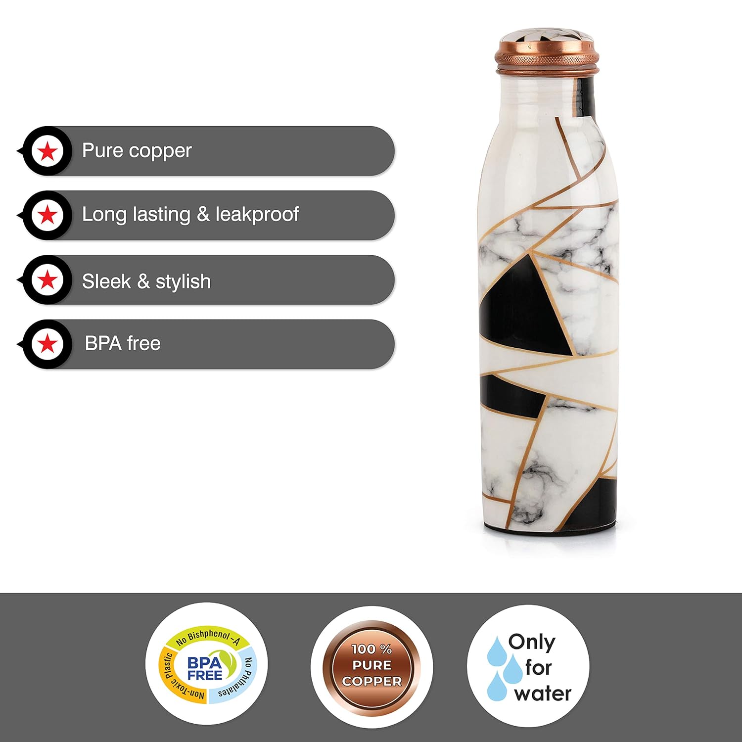 Cello Cop-pura Good Earth Copper Water Bottle | 1000ml | Marble