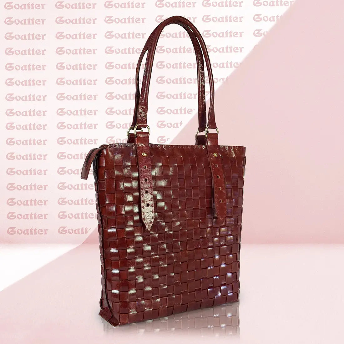 Goatter Genuine Leather Handmade Women's Tote Bag,Red Color