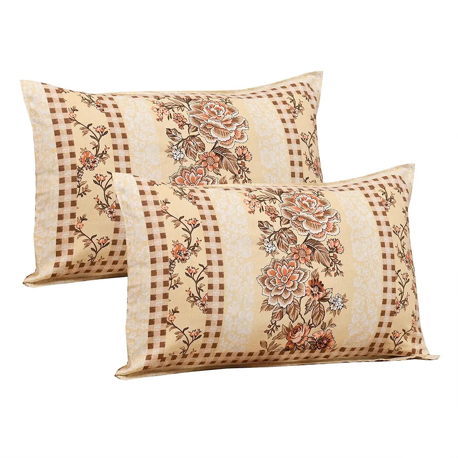 Kuber Industries Double Bedsheet with 2 Pillow Covers 160 TC Premium Cotton Spain Flower Lining Cream