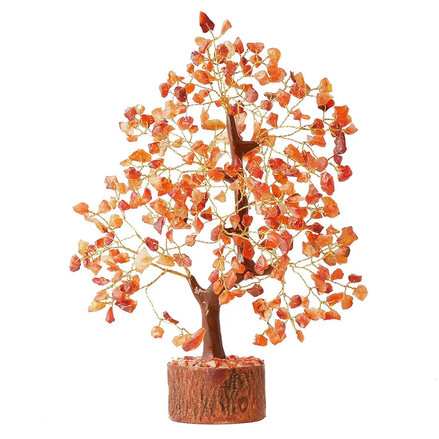 Reikved Carnelian Crystal Natural Gemstone Carnelian Gold Bonsai Money Tree with Chakra Bracelet