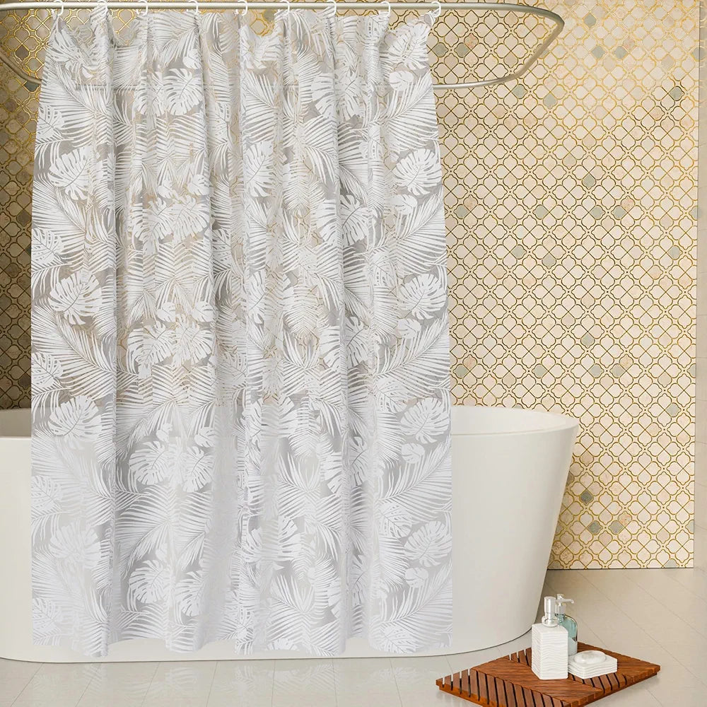 Kuber Industries Shower Curtain PVC Shower Curtain with Hooks Shower Curtain for Bathroom White