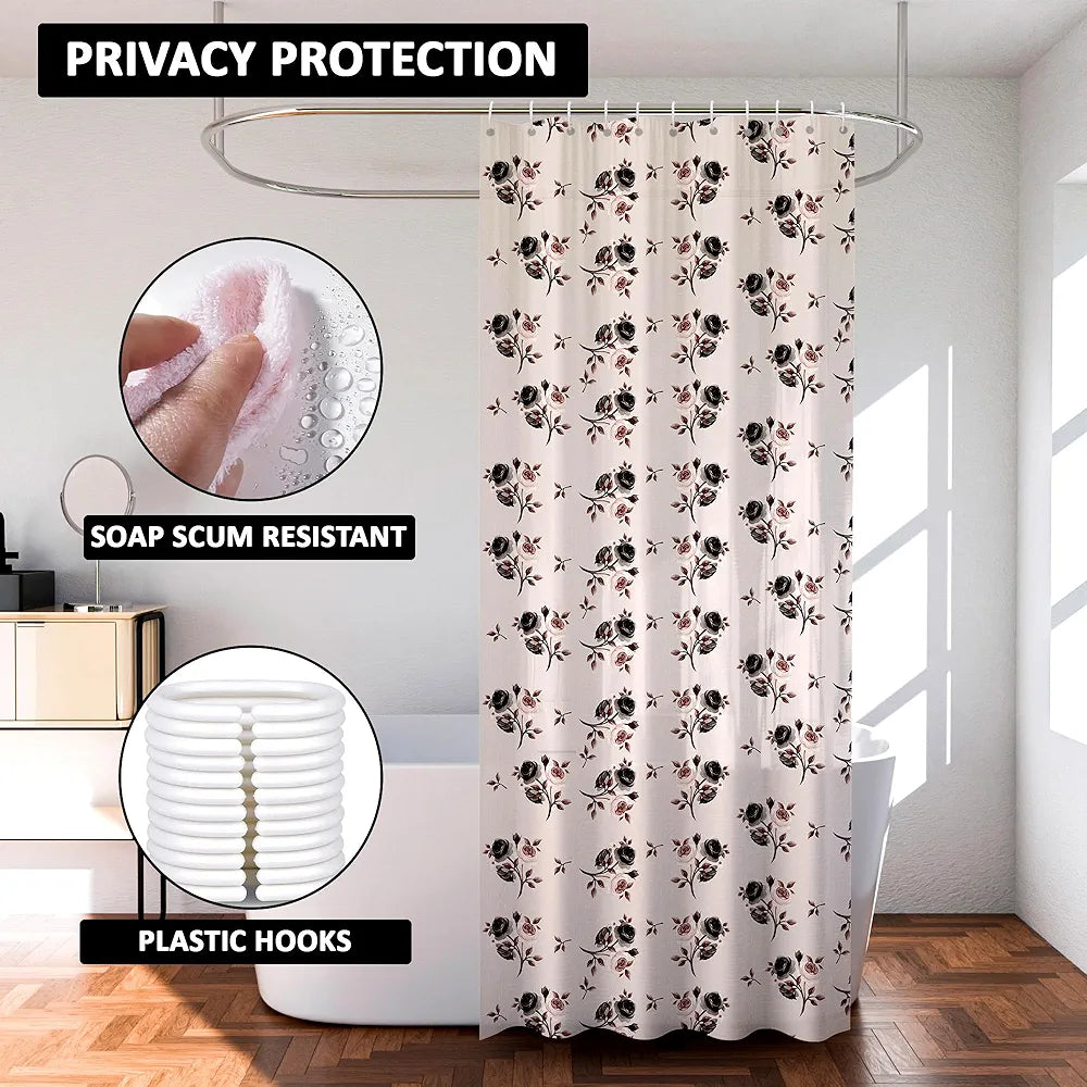 Kuber Industries Shower Curtain Bathroom Shower Curtain 8 Rings Curtain Brown Rose Transparent
