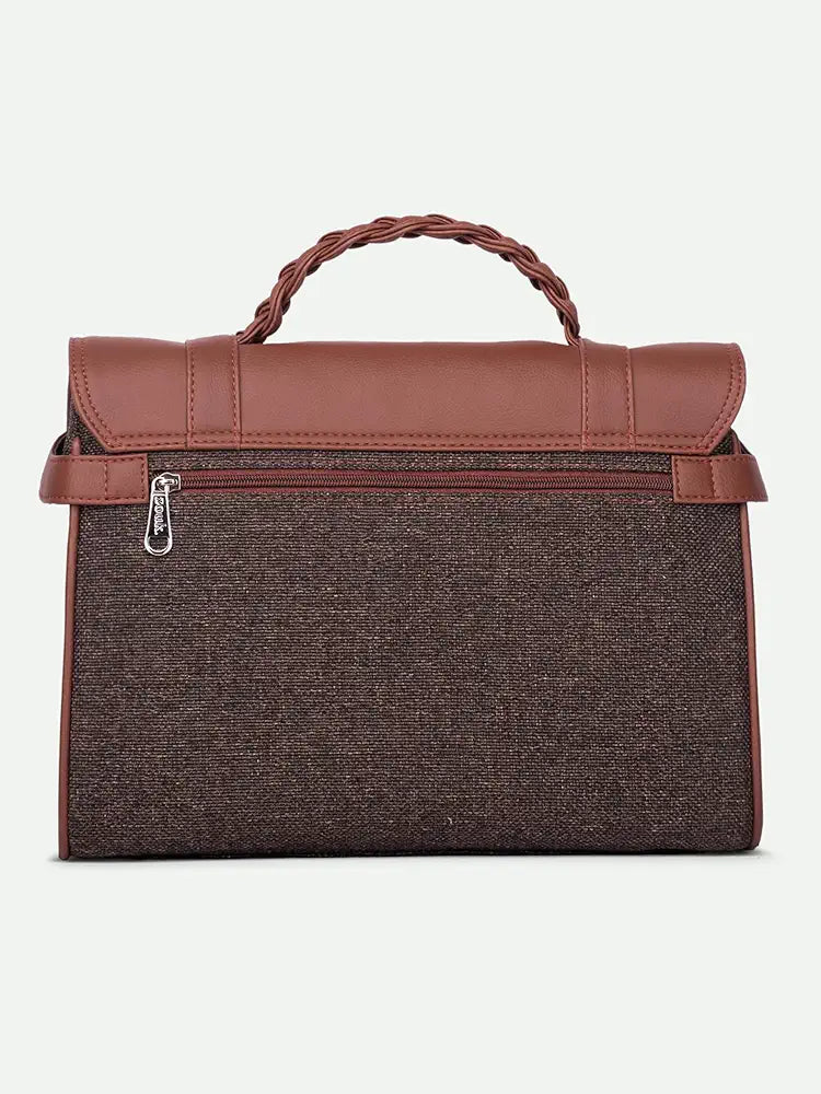 Zouk Women's Konkona Heritage Satchel Bag Jute & Leather