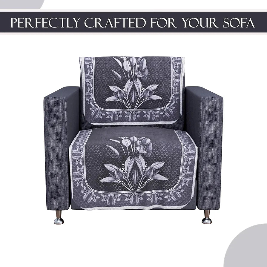 Kuber Industries Set of 6 Net Durable 2+1 Seater Sofa Covers Leaf Dark Grey & Lilac