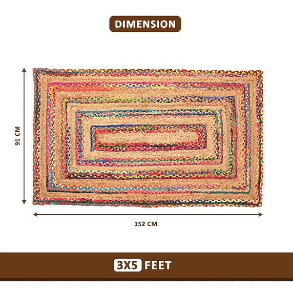 Kuber Industries 3x5 Feet Anti-Skid Satranji Jute Rug & Carpet for Home & Bedroom Yellow